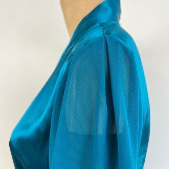 Vintage Y2K La Vie En Rose Women’s S/M Blue Satin Belted Nightwear Robe Sleepwea - Picture 8 of 15